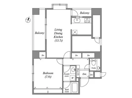 白金台アパートメント(1LDK/4階)の間取り写真