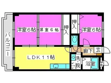 エントピア那珂川(3LDK/3階)の間取り写真
