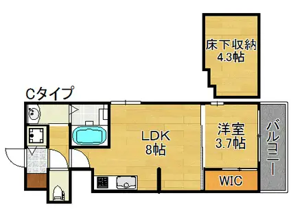 ハーモニーテラス西加賀屋(1LDK/1階)の間取り写真