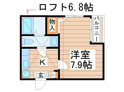 ベアーレ南仙台(1K/2階)の間取り写真