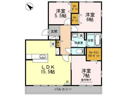 ファミーユ スクエアー B棟(3LDK/2階)の間取り写真