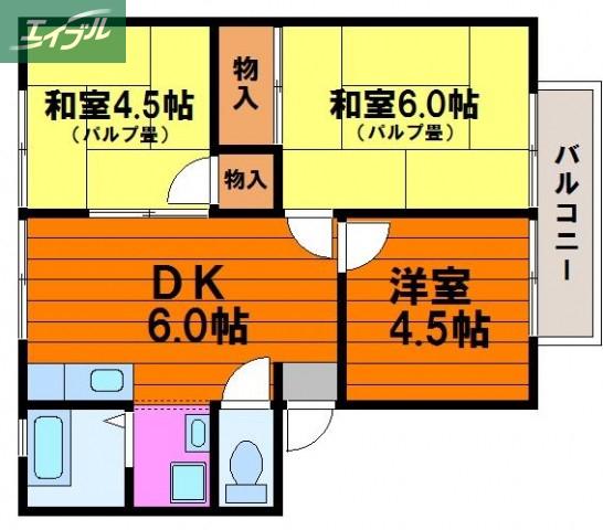 エレガンス西市 E棟(3DK/2階)の間取り写真
