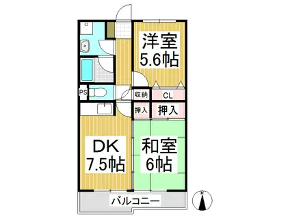 エスポアール上田原(2DK/3階)の間取り写真