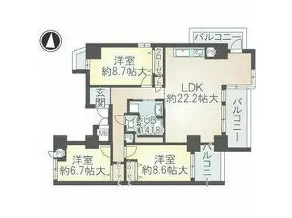 イーグルヘッド撞木(3LDK/8階)の間取り写真