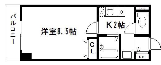 SUN VISTA四条(1K/2階)の間取り写真