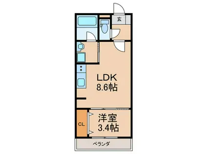 グランドライフ久留米(1LDK/2階)の間取り写真