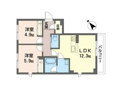 ＪＲ京葉線 検見川浜駅 徒歩10分 3階建 築2年(2LDK/1階)の間取り写真