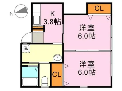 サンコーポ磯(2K/1階)の間取り写真