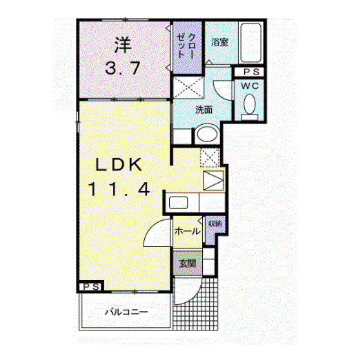 プリムローズ I(1LDK/1階)の間取り写真