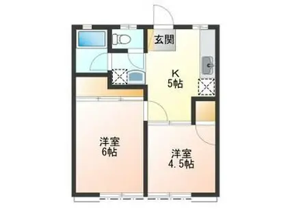 挟又ハイツA・B・C(2K/1階)の間取り写真