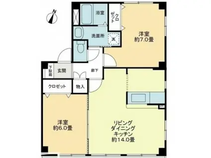 フォブール世俵B棟(2LDK/3階)の間取り写真