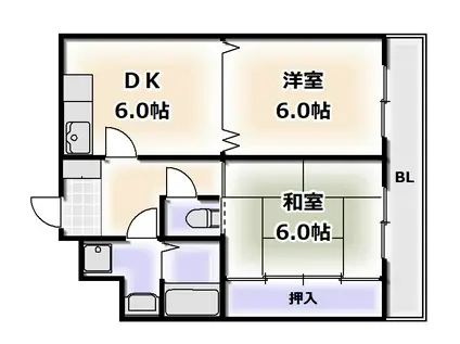 ビジタル恵美須8(2DK/7階)の間取り写真