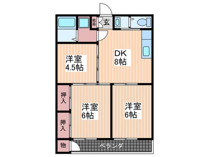 サンシティ峰(3DK/1階)の間取り写真