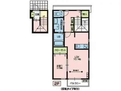 ばっくほーむB棟(1LDK/2階)の間取り写真