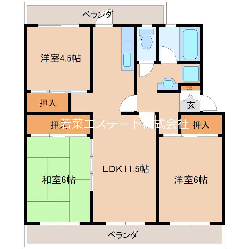サルヴァトーレ小森野(3LDK/2階)の間取り写真