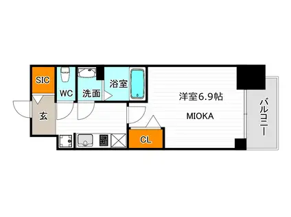 プレミアムコート天王寺イースト(1K/2階)の間取り写真