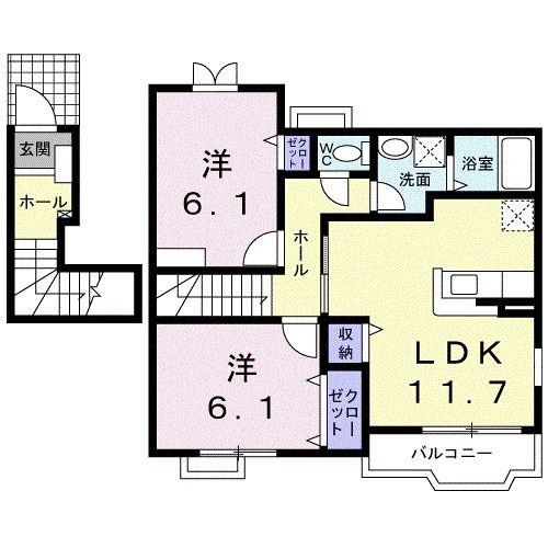 エスポワール II号館(2LDK/2階)の間取り写真