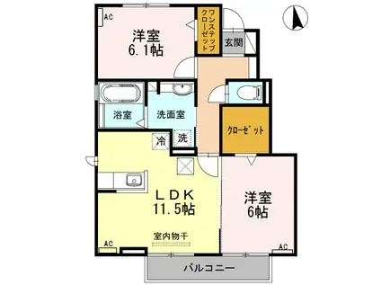 ハイム杉山 B棟(2LDK/1階)の間取り写真