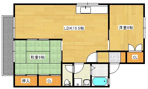 セジュール玉木D棟(2LDK/1階)の間取り写真
