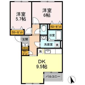 スプリングベル(2DK/2階)の間取り写真