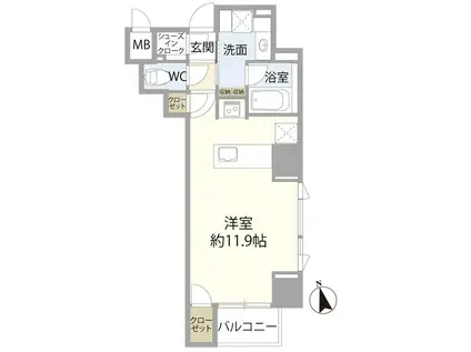 ベルジェンド浅草寿フィエルテ(ワンルーム/9階)の間取り写真