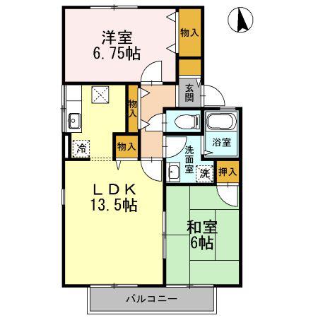 ビューラーやすらぎ D棟(2LDK/1階)の間取り写真