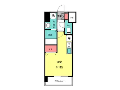 エンクレスト博多PARKSIDE(ワンルーム/7階)の間取り写真