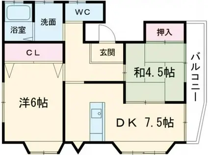 東邦パレス王塚台(2DK/3階)の間取り写真