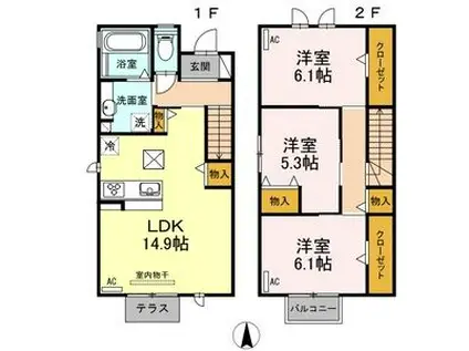 豊橋鉄道東田本線 赤岩口駅 徒歩18分 2階建 築10年(3LDK/1階)の間取り写真