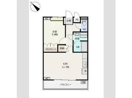 ハスヤマA(1LDK/2階)の間取り写真