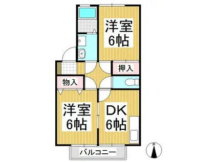 ラ・アンソレイユ B(2DK/2階)の間取り写真