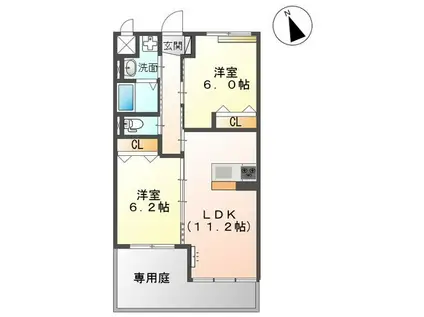 ユニヴァリィプロムナード(2LDK/3階)の間取り写真