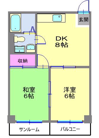 ノアール(2DK/2階)の間取り写真