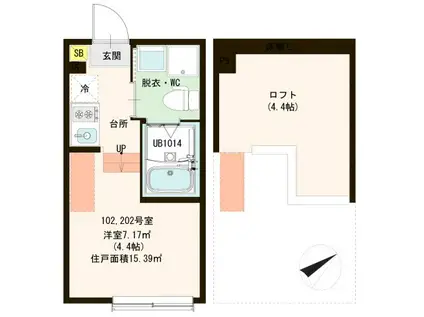 ローレルフレート(ワンルーム/1階)の間取り写真