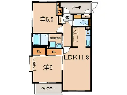 高峰ポロニア(2LDK/4階)の間取り写真