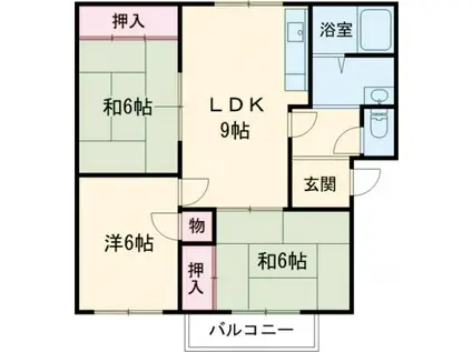 カルチェ東香里(3LDK/1階)の間取り写真