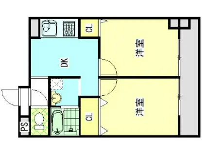 グリーンヒル生玉(2DK/8階)の間取り写真