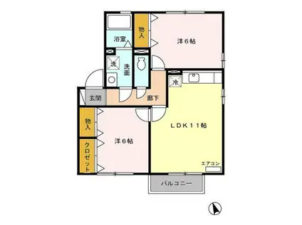 グリーンヒルズ C(2LDK/2階)の間取り写真