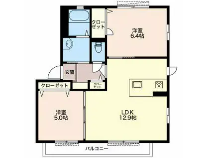 ウイング曳馬B(2LK/2階)の間取り写真