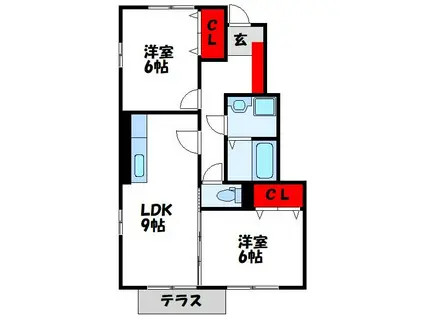 コゥジィコート芦屋(2DK/1階)の間取り写真