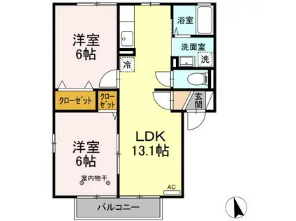 D-ROOM フラワーレジデンスJUN E 102(1LDK/1階)の間取り写真