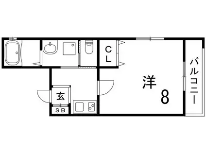ワコーレヴィータ神戸春日野(1K/2階)の間取り写真