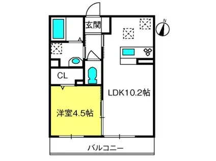 プリムヴェール弐十壱番館(1LDK/2階)の間取り写真