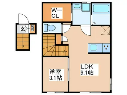 AIZU鳥栖(1LDK/2階)の間取り写真