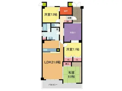 ガーデンヒル苦楽園(3LDK/2階)の間取り写真