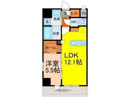 ザ・パークハビオ名古屋松原(1LDK/2階)の間取り写真