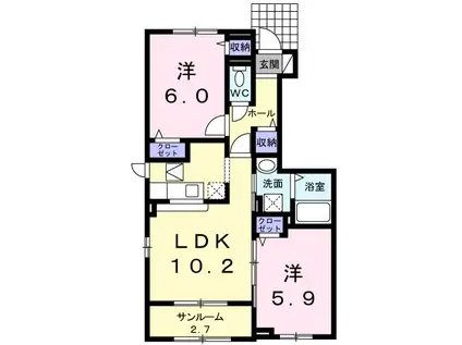アッシュ8B(2LDK/1階)の間取り写真