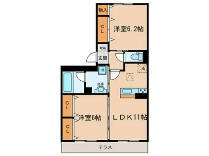 ディライト(2LDK/1階)の間取り写真