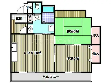 リアンジェ富田林(2LDK/6階)の間取り写真