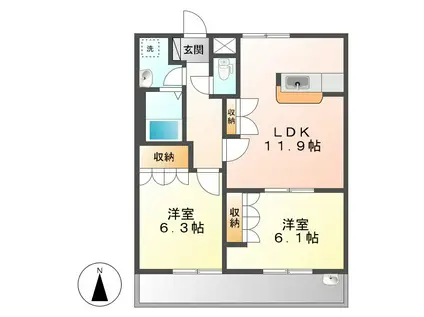 アルファ(2LDK/1階)の間取り写真